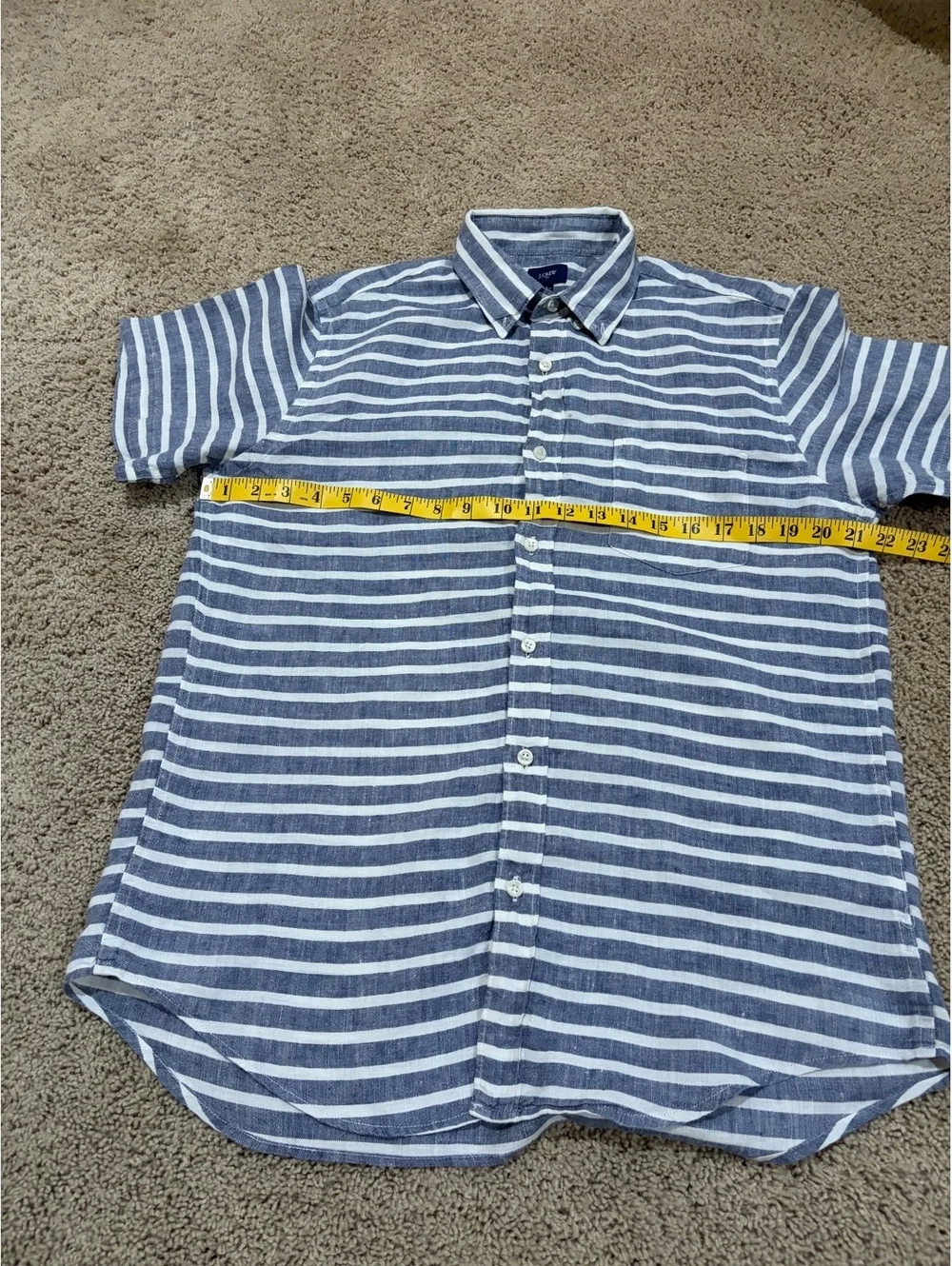 Men's J.Crew short-sleeve shirt blue white striped linen button down M MEDIUM